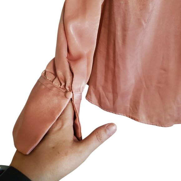 Worthington Dusty Rose Tie Neck Wing Cuff Blouse Large - Picture 7 of 14
